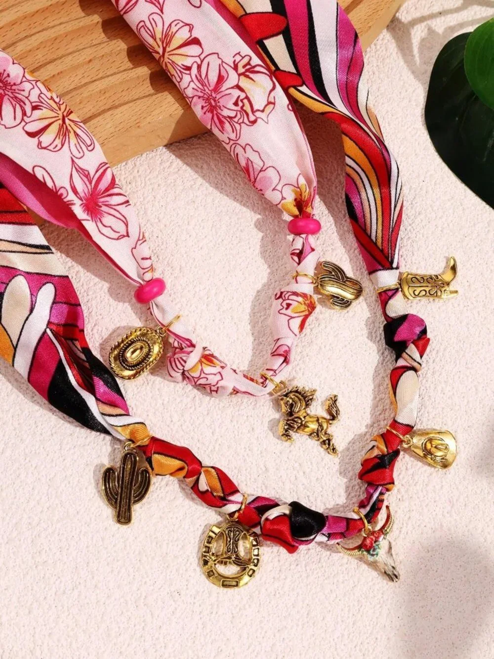 Western Cowboy Bandana Scarf Necklace Boots Cactus Charms Boho